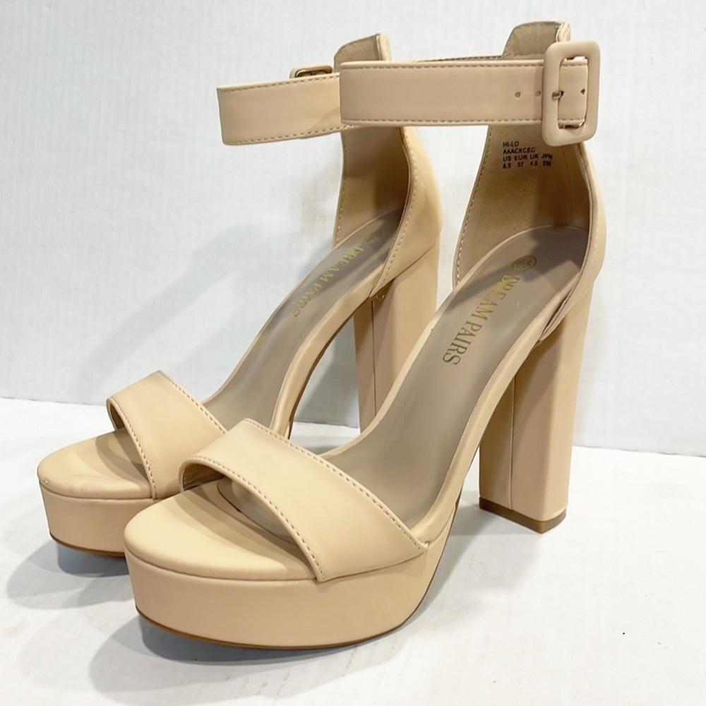 Dream Pairs Nude Platform Block Heel Sandals with Ankle Strap
